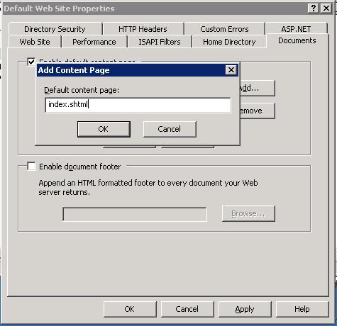 IIS Add Default Document