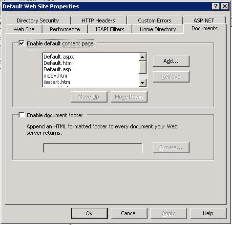 IIS Documents Tab