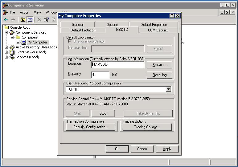 Enabling MS DTC for network access Component Properties