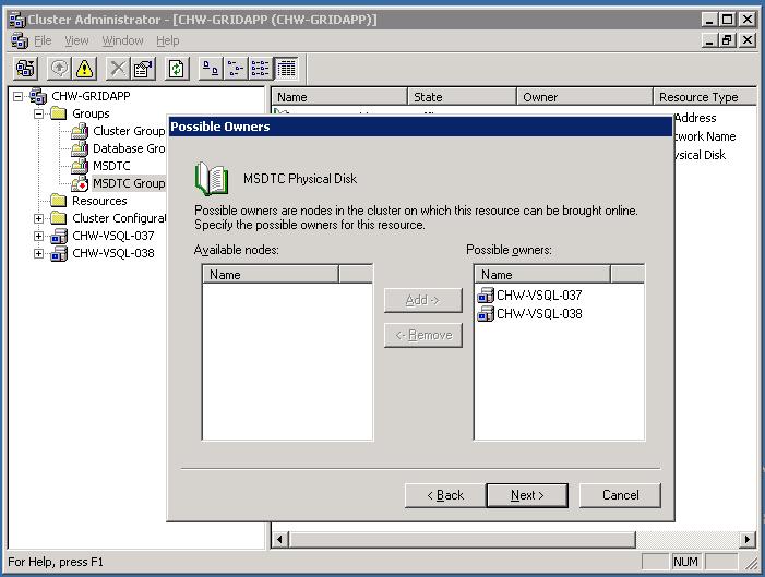 MS DTC Cluster Configuration - New Physical Disk Owners