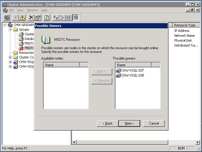 MS DTC Cluster Configuration - DTC Owners