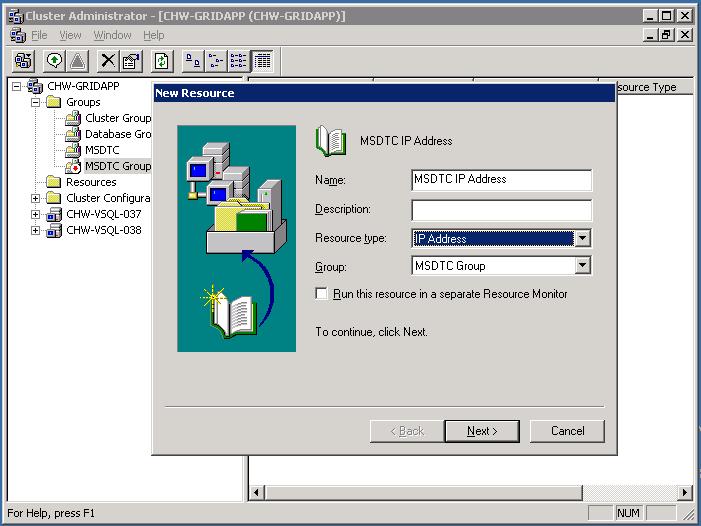 MS DTC Cluster Configuration New Resouce IP