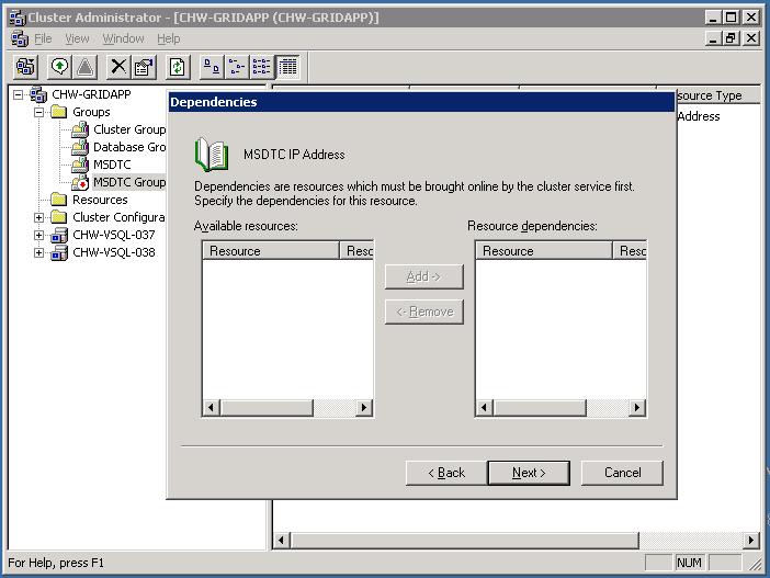MS DTC Cluster Configuration New Resource IP Dependencies