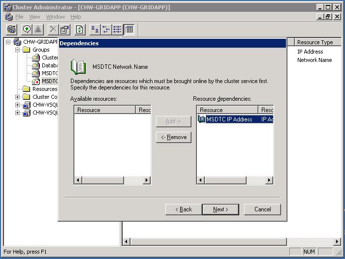 MS DTC Cluster Configuration Network Name Dependencies