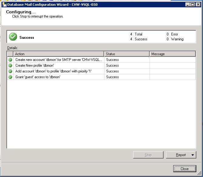 Database Mail wizard complete 