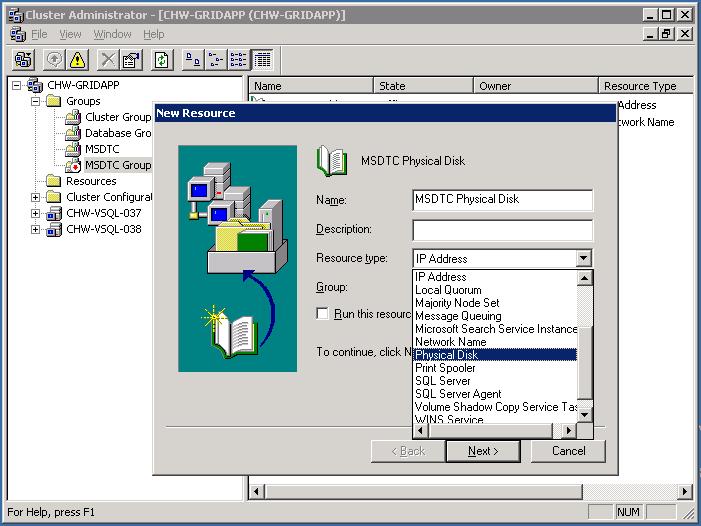MS DTC Cluster Configuration - New Physical Disk