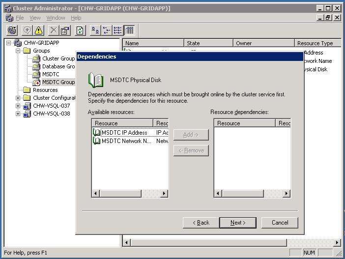 MS DTC Cluster Configuration - New Physical Disk Dependencies