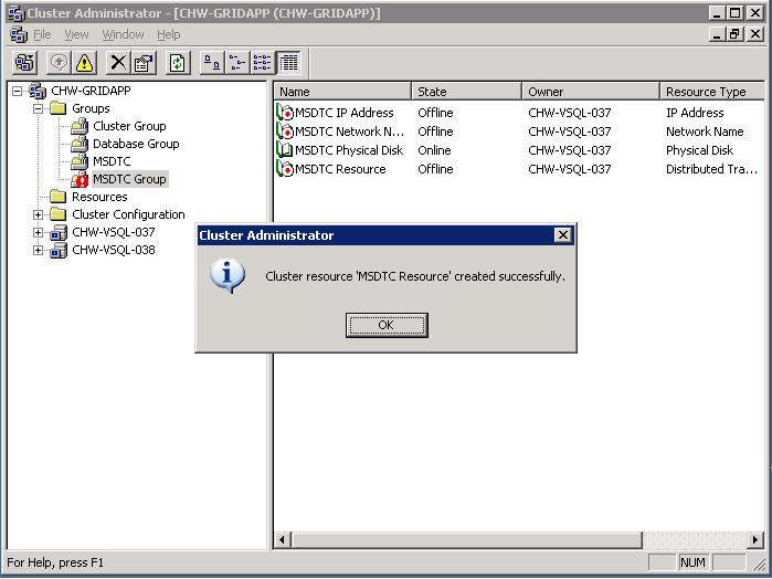 MS DTC Cluster Configuration - DTC Confirm
