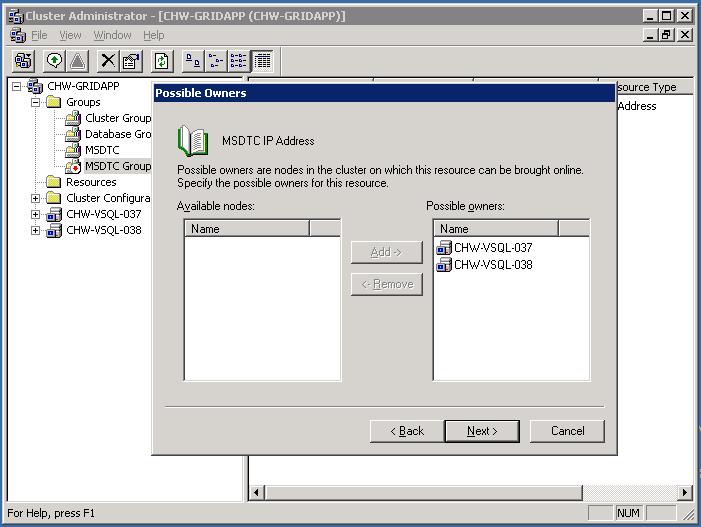 MS DTC Cluster Configuration New Resource IP Owners