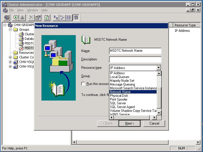 MS DTC Cluster Configuration Network Name