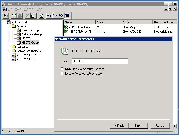MS DTC Cluster Configuration Network Name Name